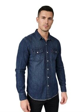 Levi's Navy Slim Fit Blue Denim Shirt size L